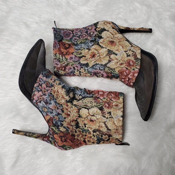 Cape Robbin Matilde-1 Floral and Mesh Pointy Toe Stiletto Ankle Boot, 9 - Picture 1 of 9